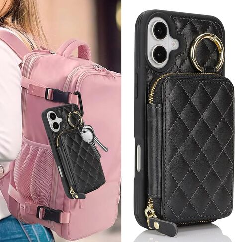 بالنسبة لـ iPhone 16 Case Wallet مع حامل البطاقة ، للحصول على محفظة هاتف iPhone 16 مع سستة مع قضية Slot Kickstand Case للنساء والأسود Man in Kuwait
