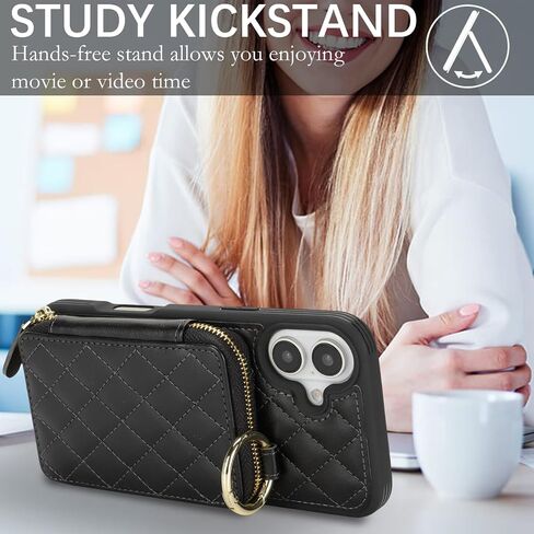 بالنسبة لـ iPhone 16 Case Wallet مع حامل البطاقة ، للحصول على محفظة هاتف iPhone 16 مع سستة مع قضية Slot Kickstand Case للنساء والأسود Man in Kuwait