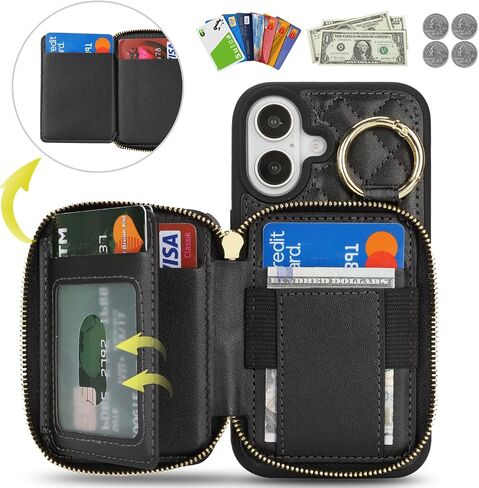 بالنسبة لـ iPhone 16 Case Wallet مع حامل البطاقة ، للحصول على محفظة هاتف iPhone 16 مع سستة مع قضية Slot Kickstand Case للنساء والأسود Man in Kuwait