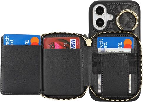 بالنسبة لـ iPhone 16 Case Wallet مع حامل البطاقة ، للحصول على محفظة هاتف iPhone 16 مع سستة مع قضية Slot Kickstand Case للنساء والأسود Man in Kuwait