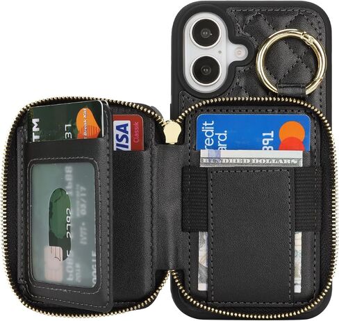بالنسبة لـ iPhone 16 Case Wallet مع حامل البطاقة ، للحصول على محفظة هاتف iPhone 16 مع سستة مع قضية Slot Kickstand Case للنساء والأسود Man in Kuwait