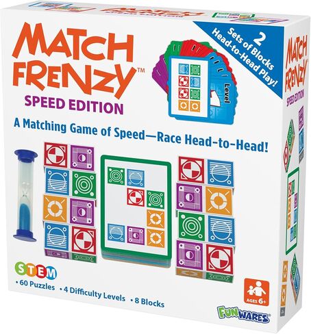Funwares Match Frenzy: Portable Snap-On Pattern Matching Puzzle Games, Fun Family Mini Board Games for All Ages, Perfect for Travel & Home Play, Road Trip Activities for Kids and Adults, 1-4 Players in Saudi Arabia
