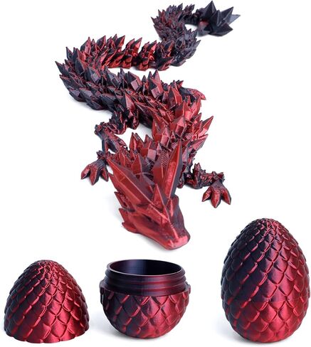 3D Printed Dragon Egg - Glow Blue - 12in Large Fidget Toy, Flexible Articulated Crystal Dragon Inside,Figurine Decor, Executive Desk Toy, Dinosaur Toys for Kids 8-12 Gift in Kuwait