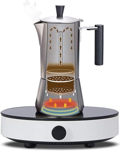 Easyworkz Pedro Stovetop Espresso Maker 6CUP 300 مل من الفولاذ المقاوم للصدأ صانع الآلات القهوة Moka وعاء الإسبريسو وعاء الإسبريسو in Kuwait