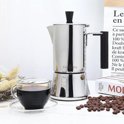 Easyworkz Pedro Stovetop Espresso Maker 6CUP 300 مل من الفولاذ المقاوم للصدأ صانع الآلات القهوة Moka وعاء الإسبريسو وعاء الإسبريسو in Kuwait