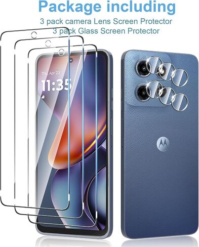 3 Pack for Moto G 2025 Screen Protector + [3 Pack] Moto G 5G 2025 Camera Lens Tempered Glass Protector.9H Hardness.Support Fingerprint Unlock, Bubble-Free.Easy Installation in Saudi Arabia