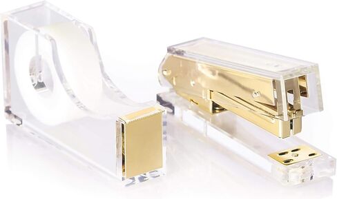 Staple & Stick Office Supplies Designer - Acrylic Lucite Silver Stapler & Tape Dispenser - Elegant Silver Tape Dispenser & Stapler Gift Set - Chic Office Stapler & Tape Dispenser Silver in Saudi Arabia