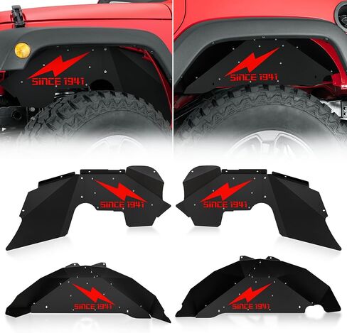 Front & Rear Inner Fender Liners Compatible with 2007-2018 Jeep Wrangler JK & JKU Unlimited Sport Sahara Rubicon, Bolt-on Style Steel Mud Guards Wheel Well Cover Fenders Flares (2/4 Doors) in Saudi Arabia