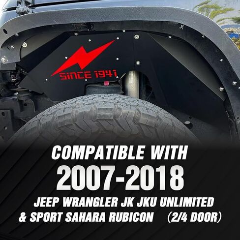 Front & Rear Inner Fender Liners Compatible with 2007-2018 Jeep Wrangler JK & JKU Unlimited Sport Sahara Rubicon, Bolt-on Style Steel Mud Guards Wheel Well Cover Fenders Flares (2/4 Doors) in Saudi Arabia