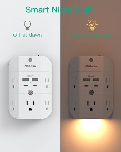 Surge Protector Outlet Extender - with Night Light, PD20W USB C Charger, 5-Outlet Splitter, Multi Plug Outlet for Home, Dorm Room Essentials in Saudi Arabia