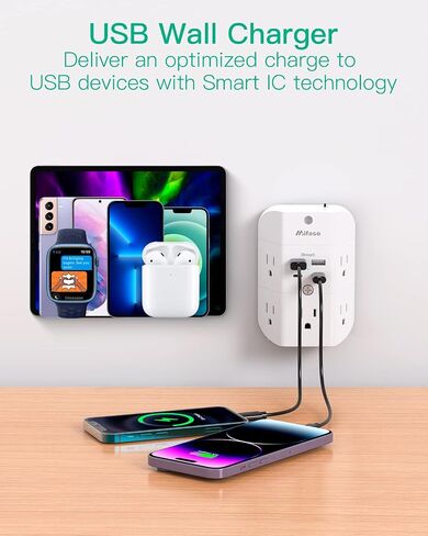 Surge Protector Outlet Extender - with Night Light, PD20W USB C Charger, 5-Outlet Splitter, Multi Plug Outlet for Home, Dorm Room Essentials in Saudi Arabia