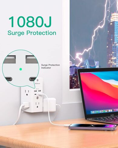 Surge Protector Outlet Extender - with Night Light, PD20W USB C Charger, 5-Outlet Splitter, Multi Plug Outlet for Home, Dorm Room Essentials in Saudi Arabia
