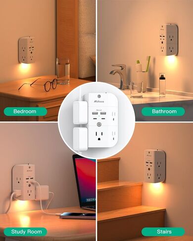 Surge Protector Outlet Extender - with Night Light, PD20W USB C Charger, 5-Outlet Splitter, Multi Plug Outlet for Home, Dorm Room Essentials in Saudi Arabia