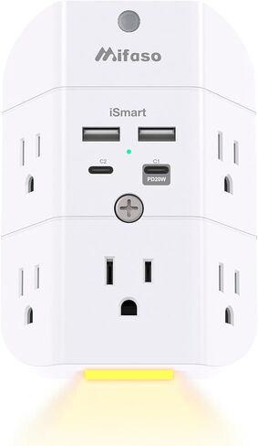 Surge Protector Outlet Extender - with Night Light, PD20W USB C Charger, 5-Outlet Splitter, Multi Plug Outlet for Home, Dorm Room Essentials in Saudi Arabia