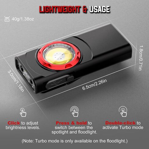 EDC Flashlight Rechargeable, 700 Lumens Mini LED Flashlight with 8 Modes Dual Light Sources Magnetic Flashlights with Clip Waterproof Pocket Flat Flashlights for Night Working (1, Black) in Saudi Arabia