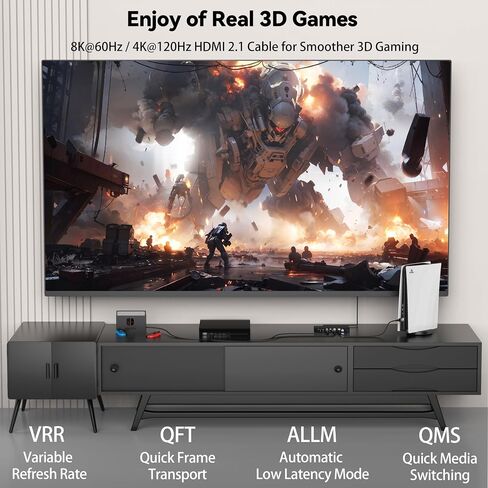 8K HDMI Cable 10 FT 4-Pack, HDMI 2.1 Gaming Cord, Support 8K@60Hz, 4K@120Hz, Dynamic HDR10+, SBTM, VRR, QFT, ALLM, 3D, HDCP 2.3 for PS5, Xbox, Nintendo Switch, TV, PC, Monitor, Graphics Card in Kuwait