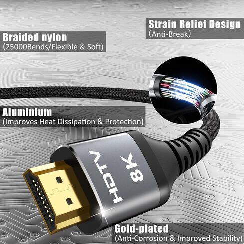 8K HDMI Cable 10 FT 4-Pack, HDMI 2.1 Gaming Cord, Support 8K@60Hz, 4K@120Hz, Dynamic HDR10+, SBTM, VRR, QFT, ALLM, 3D, HDCP 2.3 for PS5, Xbox, Nintendo Switch, TV, PC, Monitor, Graphics Card in Kuwait