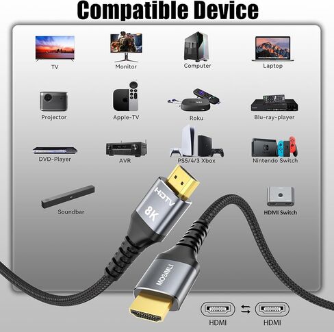 8K HDMI Cable 10 FT 4-Pack, HDMI 2.1 Gaming Cord, Support 8K@60Hz, 4K@120Hz, Dynamic HDR10+, SBTM, VRR, QFT, ALLM, 3D, HDCP 2.3 for PS5, Xbox, Nintendo Switch, TV, PC, Monitor, Graphics Card in Kuwait