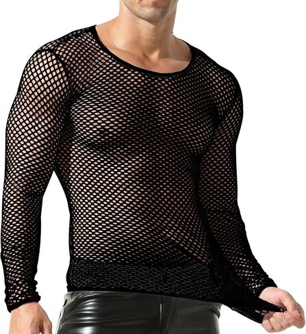 YOOBNG Sexy Men's T-Shirt Mesh Fishnet Sleeveless Undershirt Hollow Out Tank Top in Kuwait