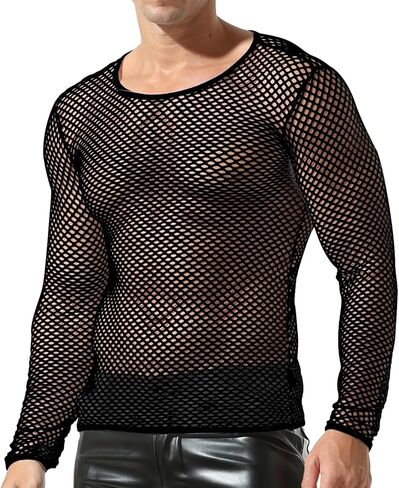 YOOBNG Sexy Men's T-Shirt Mesh Fishnet Sleeveless Undershirt Hollow Out Tank Top in Kuwait