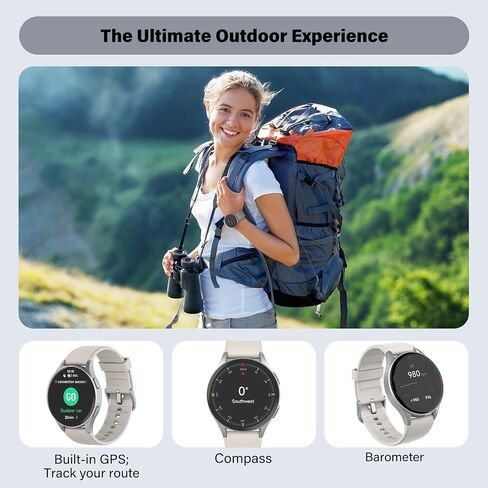 Smart Watch for Women, Built-in Alexa, GPS, HRV, VO2 Max, Blood Oxygen, Sleep & Stress Monitor, BT Calling, Compass, Altimeter, 1.32" AMOLED, Fitness & Women’s Health, Waterproof, iPhone Compatible in Kuwait