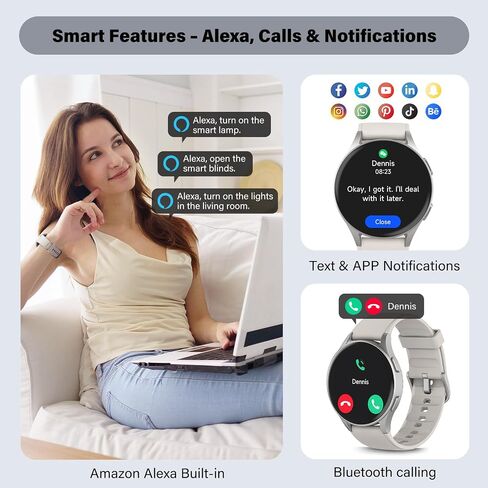 Smart Watch for Women, Built-in Alexa, GPS, HRV, VO2 Max, Blood Oxygen, Sleep & Stress Monitor, BT Calling, Compass, Altimeter, 1.32" AMOLED, Fitness & Women’s Health, Waterproof, iPhone Compatible in Kuwait