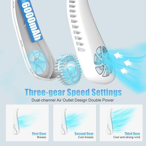 Bladeless Neck Fan - Portable Neck Fan with 3 Wind Speed,USB Rechargeable Personal Neck Fan, Hands-Free Design USB Fan - Ideal for Outdoor Activities and Travel in Saudi Arabia