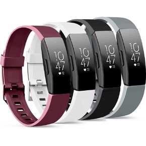 4 Pack Bands Compatible for Fitbit Inspire 2 Bands/Fitbit Inspire HR/Fitbit Inspire/Fitbit Ace 2, Adjustable Soft Silicone Sport Wristband for Women Men (Wine red+Pink+Grey+Blue, Small)