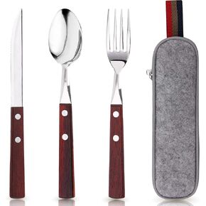 PREMIUM QUALITY Stainless Steel travel utensils Set with case, Healthy & Eco-Friendly 3pc Full Size Fork, Spoon, Portable, reusable utensils with case