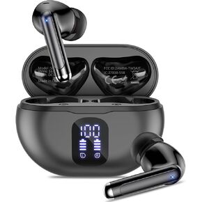Wireless Earbuds, 2024 Bluetooth 5.3 Headphones, 50H Playback Deep Bass Stereo Ear Buds with LED Power Display Charging Case, IPX7 Waterproof Earbuds for Laptop Pad Phones Sports Workout