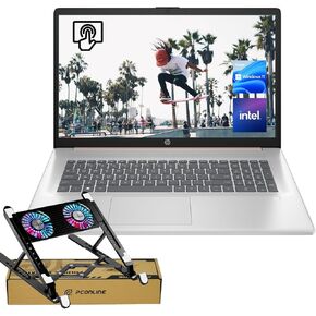 HP Essential 17t Daily Laptop, 17.3-inch Touchscreen, 8 core Intel Processor, 32GB RAM, 1TB SSD, Fingerprint Reader, Wi-Fi 6, Windows 11 Home, Rose, Bundle with PCO Notebook Fold Radiator, Cooler