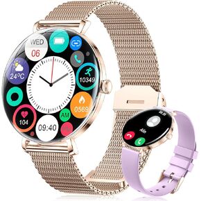 Smart Watches for Women with Calls/Answer: 1.43" AMOLED Display Smart Watch for Android Phone iPhone Compatible,Fitness Watches for Women with Heart Rate/Sleep Monitor/Pedometer,IP68 Waterproof,Silver