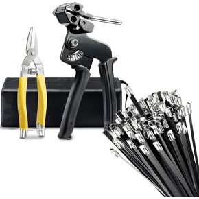 100pcs 11.8 Inch Black Stainless Steel Zip Ties + Cable Tie Gun + Industrial Scissors + Storage Bag For Repairing Outdoor Fences, Pipes, Chains, Garden Farms.