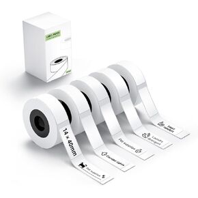 Label Maker Tape Waterproof - Black on White Sticker Paper Self-Adhesive for vretti HP2, HP3, HP4 Label Maker Bluetooth, 14 x 40mm, 160 Tapes/Roll, 5 Roll