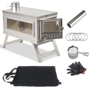 Ultralight Camping Stove Portable Wood Burning Stove for Tent, Camping, Outdoor Cooking, Hunting, Ice Fishing, 16.6 IN Outdoor Wood Stove with 8.2ft Foldable Chimney
