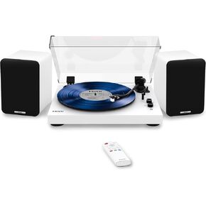 Mixx Analog System 5 Hi-Fi Vinyl Record Player Bundle | 50W RMS Wireless Speakers | Bluetooth Turntable with RCA, Optical & Bluetooth Connectivity | AT3600L Cartridge (White)