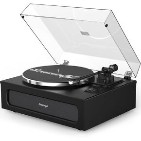 Record Player High Fidelity Turntable for Vinyl Records Built-in 4 Stereo Speakers All-in-One Vinyl Player Belt Drive Turn Table with MM Cartridge ATN-3600L Stylus 33 45 Speed Bluetooth Classic Black
