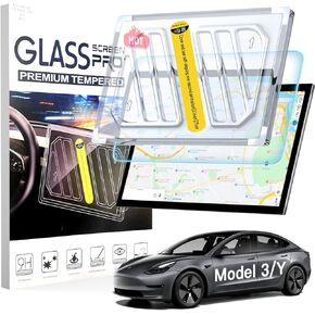Tempered Glass Screen Protector for Tesla Model 3(2017-2023)/Model Y(2020-2025) Accessories 15'' Glossy Touchscreen Auto Align Attachment 9H HD, Anti-Glare, Fingerprint Resistant