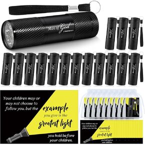 Coume 30 Sets Man of God Fathers Day Pocket Flashlight Gifts for Church Small Pocket Light Bible Verse Cards Motivational Quote Card and Organza Bags Thank You Gifts for Dad Husband Paster