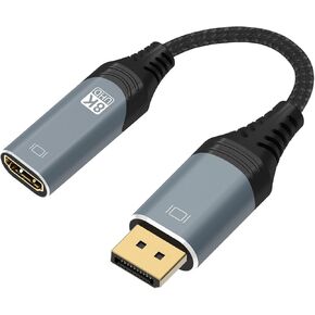 DisplayPort to HDMI Adapter 8K, Uni-Directional DP 1.4 to HDMI 2.1 Screen (Male to Female) Cable Support 8K@60Hz/4K@120Hz Display for HP, Dell, AMD, NVDIA, (Not Compatible with PS5), 10.2"