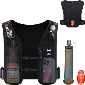 UTOBEST Running Vest for Women Men with 500ml/17oz Soft Water Bottle and LED Safety Light, 5L Phone Holder with Adjustable Belt & Ample Storage