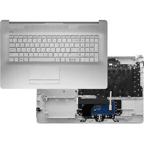 L92783-001 Replacement Upper Case Palmrest for HP 17-by 17T-by 17-CA 17-CA1031DX 17-BY3613DX 17-BY1053DX 17-BY4633DX 17-by3053cl 17-by4013dx 17-by0053cl Backlight Keyboard Touchpad Assembly Silver