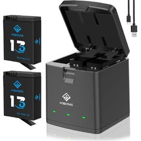 بطارية Hero 13 لـ 13Hero Black ، بطارية 2100mAh Hero13 مع 3 قنوات LED ASB-C Fast Charger متوافقة مع شاحن Hero13 الأسود وبطاريات Enduro (حزمة 2)