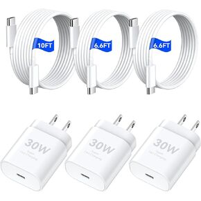 iPhone 16 15 Pro Max Charger Fast Charging, 30W USB C Charger Type C Chargers Fast Charging Block with 6.6 FT&10 FT Long Cable Cord for iPhone 16 Pro Max/16 Pro/16e/16 Plus/16/15 ProMax/15Pro/15-3Pack