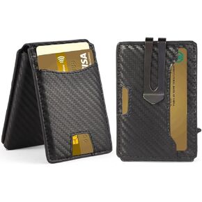 RFID Blocking Carbon Fiber Wallet for Men - Slim Minimalist Wallet with Money Clip,Front Pocket Card Holder, birthday Gifts for Men