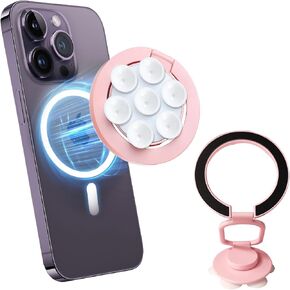 Suction Cup Phone Grip，Magnetic Phone Holder，Adjustable and Retractable Mobile Phone Holder，Compatible with iPhone 16/15/14/13/12 Series and Magsafe Protective Cases(Two Ring Magnets)