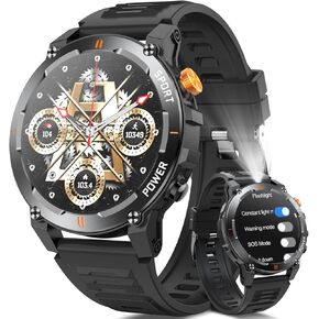 ساعة Sports Smartwatch 1.52 بوصة تعمل باللمس ساعة تكتيكية 420 مللي أمبير في الساعة LED مصباح الطوارئ والبوصلة 100+الوضع الرياضي الإجابة/إجراء مكالمات معدل ضربات القلب Tracker IOS Android للجنسين (أسود)