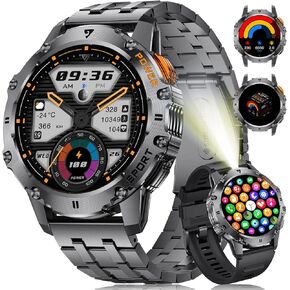 Military Smart Watch for Men with Flashlight/5ATM Waterproof,1.43'' AMOLED Tactical Smartwatch with 500mAh Battery,110+ Sport Modes Fitness Tracker Smart Watch for Android iOS (Answer/Make Call)