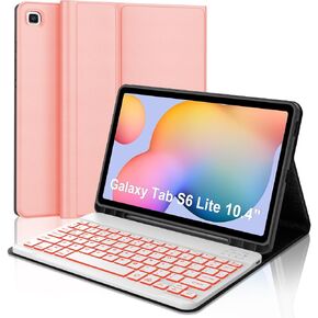 Backlight Keyboard with Tablet Case for Samsung Galaxy Tab S6 Lite 10.4" 2022/2020,7-Color Backlight,Dedetachable Wireless Bluetooth Keyboard with Soft TPU Folio Tablet Case(Rose Gold)