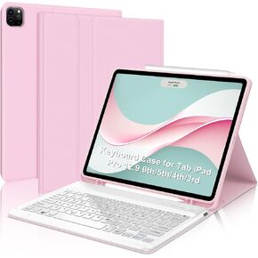 iPad Air 13 inch Case with Keyboard (M2 2024 M3 2025), Detachable Wireless Bluetooth Keyboard, Slim Folio Cover with Pen Holder for iPad 12.9" 6th 2022/5th 2021/4th 2020/3rd 2018, Auto Sleep/Wake Pink